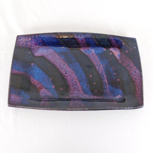 Handmade Other - Multicolor Purple Blue Rectangular Glossy Serving Dish Plate Appetizer Signed